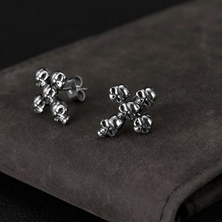 Cercei inox cruce de cranii [9]
