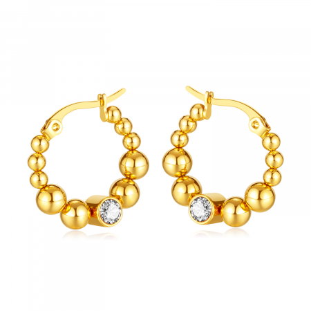 Cercei inox cu bilute si zirconiu alb