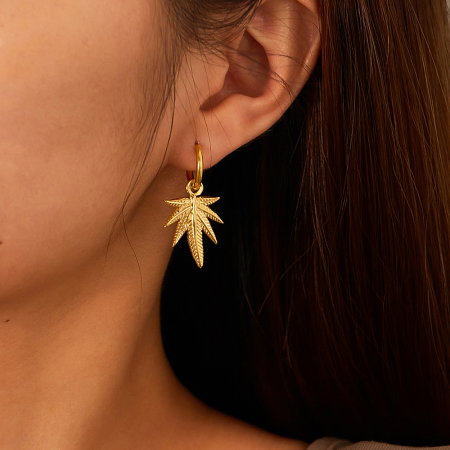 Cercei inox cu frunza de canabis [5]