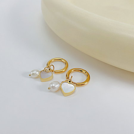 Cercei inox cu perle si scoica [2]