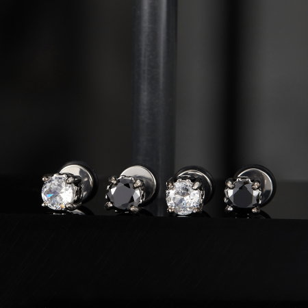 Cercei inox cu zirconii negre [7]