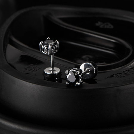 Cercei inox cu zirconii negre [6]