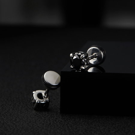 Cercei inox cu zirconii negre [2]