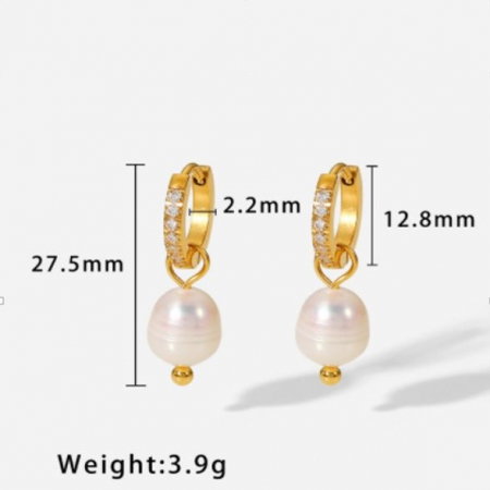 Cercei inox cu zirconii si perla naturala [6]