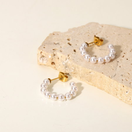 Cercei inox rotunzi cu perle sintetice [3]