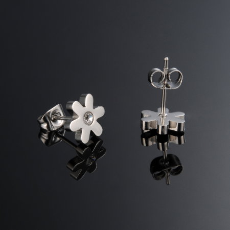 Cercei inox floare cu zirconiu [2]