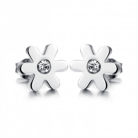 Cercei inox floare cu zirconiu