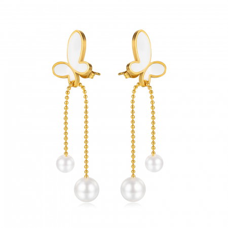 Cercei inox fluturasi si perle