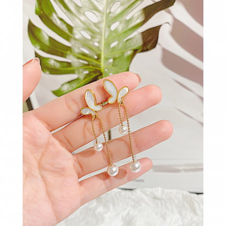 Cercei inox fluturasi si perle [10]