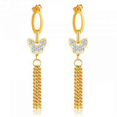 Cercei inox lungi cu fluturasi si  ciucurasi