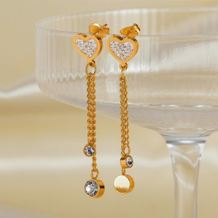 Cercei inox lungi cu inimioare si zirconii [9]