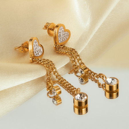 Cercei inox lungi cu inimioare si zirconii [13]