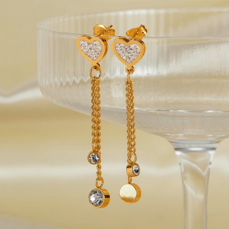 Cercei inox lungi cu inimioare si zirconii [6]