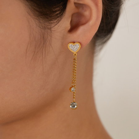 Cercei inox lungi cu inimioare si zirconii [5]