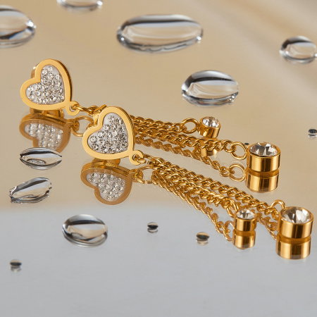 Cercei inox lungi cu inimioare si zirconii [1]