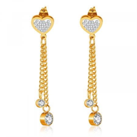 Cercei inox lungi cu inimioare si zirconii