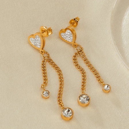 Cercei inox lungi cu inimioare si zirconii [4]