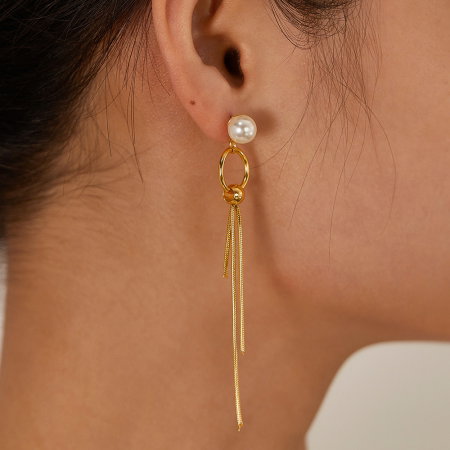 Cercei inox lungi cu perle [3]