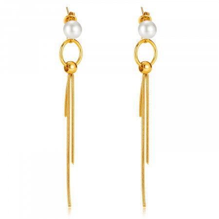 Cercei inox lungi cu perle