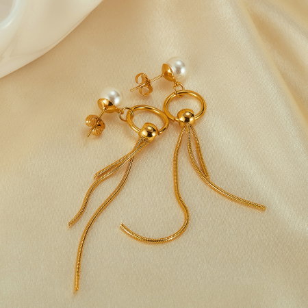 Cercei inox lungi cu perle [4]