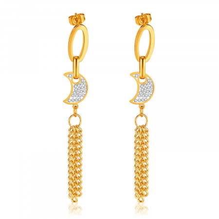 Cercei inox lungi cu semiluna si  ciucurasi