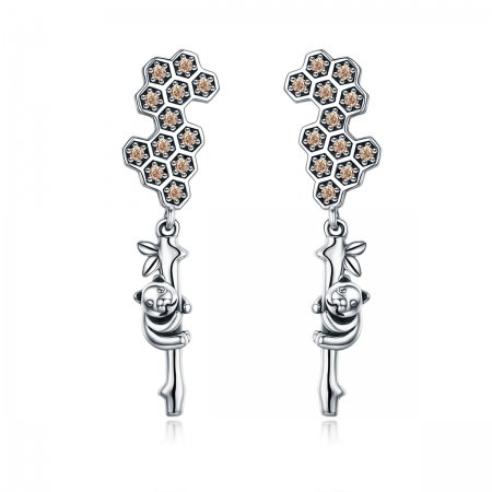 Cercei lungi din argint 925 cu fagure si ursuleti - Be Nature EST0016 [0]