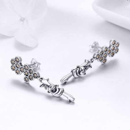 Cercei lungi din argint 925 cu fagure si ursuleti - Be Nature EST0016 [3]