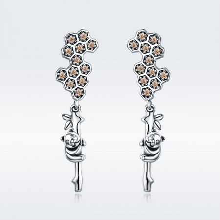 Cercei lungi din argint 925 cu fagure si ursuleti - Be Nature EST0016 [2]