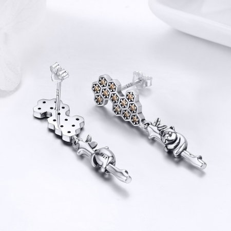 Cercei lungi din argint 925 cu fagure si ursuleti - Be Nature EST0016 [4]