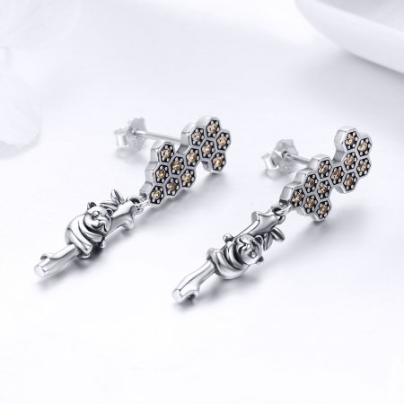 Cercei lungi din argint 925 cu fagure si ursuleti - Be Nature EST0016 [1]