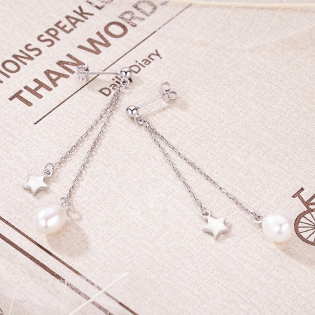 Cercei lungi din argint 925 cu perle fine, stelute si zirconii albe - Be Elegant EST0011 [2]
