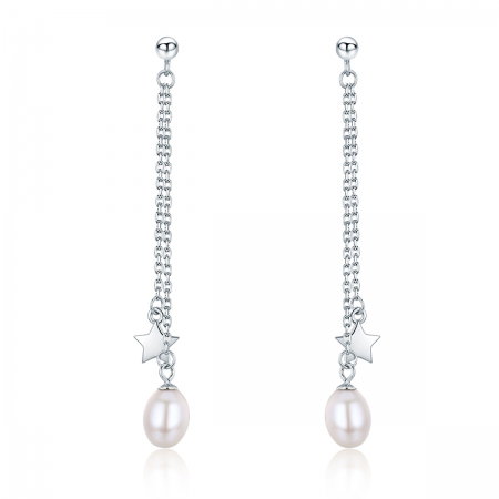Cercei lungi din argint 925 cu perle fine, stelute si zirconii albe - Be Elegant EST0011 [0]