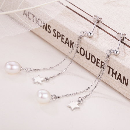 Cercei lungi din argint 925 cu perle fine, stelute si zirconii albe - Be Elegant EST0011 [4]