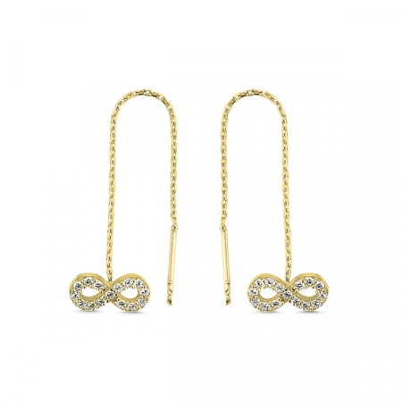 Cercei lungi din argint placat cu aur, cu simbolul infinit si zirconii albe  - ETU0103 [0]