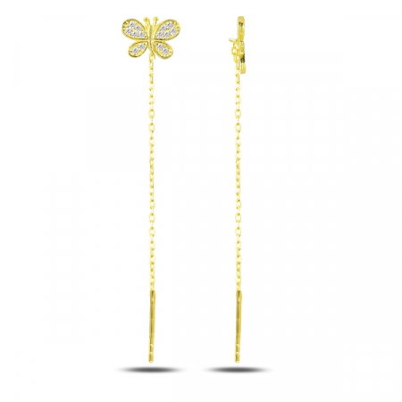 Cercei lungi din argint placat cu aur galben, cu fluturasi - ETU0133 [0]