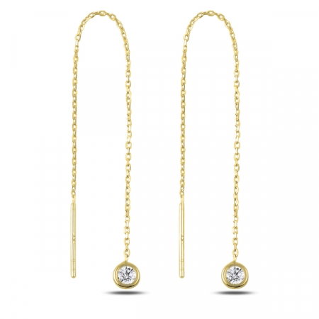 Cercei lungi din argint placat cu aur si zirconii albe  - ETU0177 [0]
