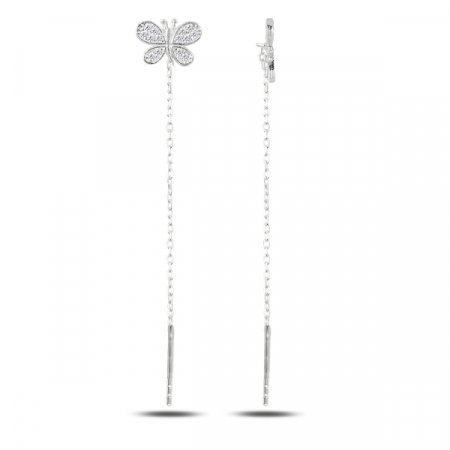 Cercei lungi din argint placat cu rodiu, cu fluturasi - ETU0134 [0]