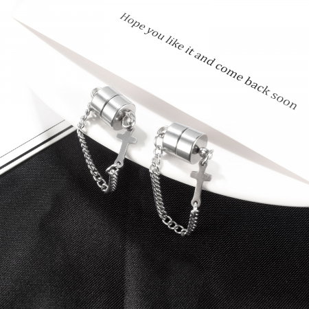 Cercei magnetici din inox cu lant si cruciulita [4]