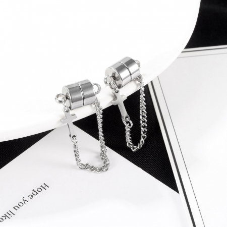 Cercei magnetici din inox cu lant si cruciulita [5]