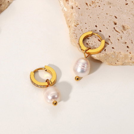 Cercei inox cu zirconii si perla naturala [4]