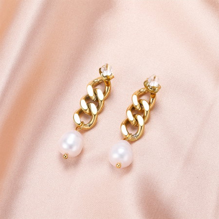 Cercei lungi din lant de inox si perla naturala [1]