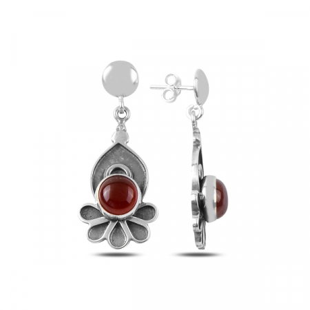 Cercei lungi handmade din argint cu agat rosu - ETU0163 [0]