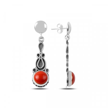 Cercei lungi handmade din argint cu coral - ETU0166 [0]