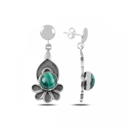 Cercei lungi handmade din argint cu malachit  - ETU0161 [0]