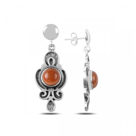 Cercei lungi handmade din argint cu piatra soarelui - ETU0175 [0]