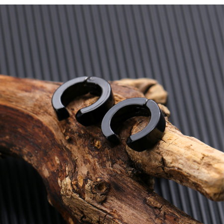 Cercei rotunzi clips din inox negru [2]