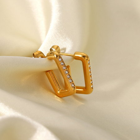 Cercei eleganti din inox auriu cu zirconii [5]