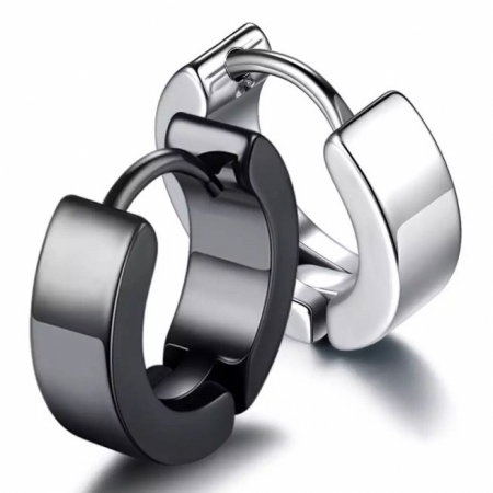 Cercei rotunzi simpli negri din otel inox [7]