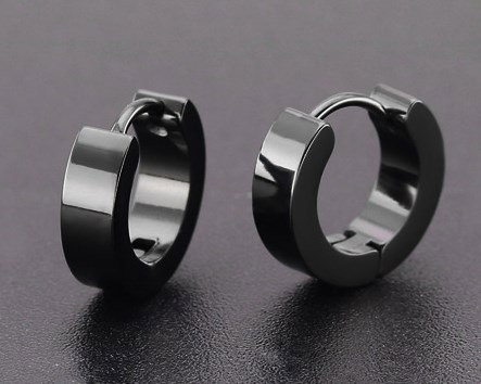 Cercei rotunzi simpli negri din otel inox [2]