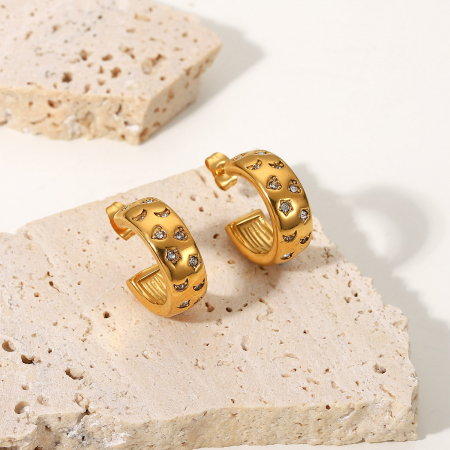 Cercei rotunzi din inox auriu cu zirconii [4]